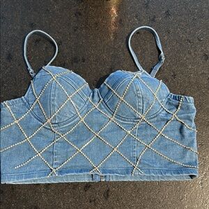 Denim Embellished Women's Top